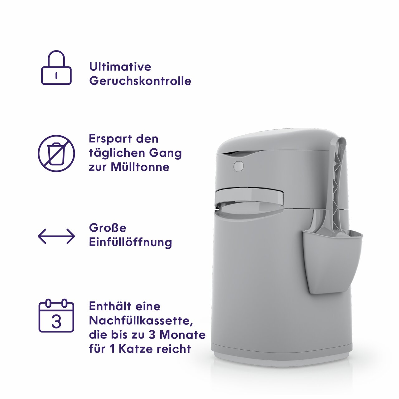LitterLocker Katzenstreu-Entsorgungseimer mit großer Einfüllöffnung, Geruchskontrolle und Nachfüllkassette für bis zu 3 Monate.