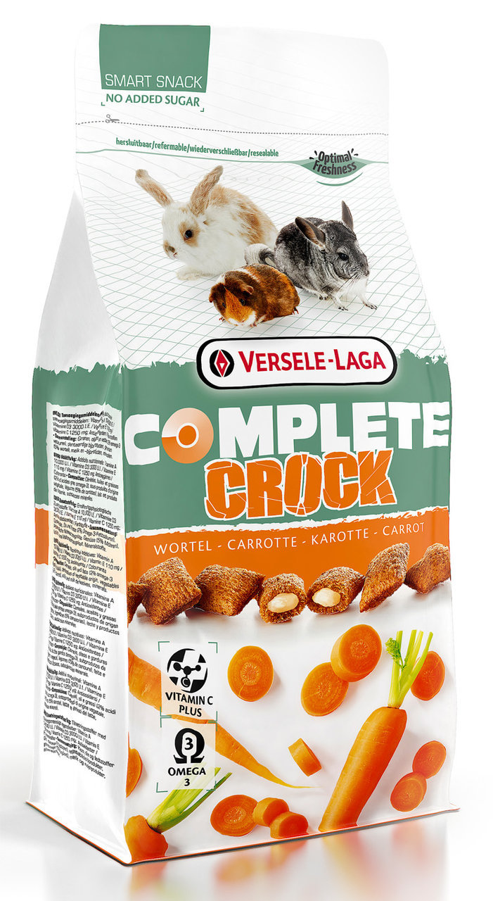 Versele-Laga Complete Crock Karotte: Snack f. Kleintiere (Kaninchen, Meerschweinchen, Chinchillas), 50 g, Karottenfüllung, Vit. C, Omega-3.