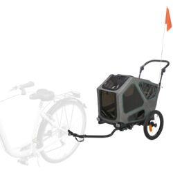 TRIXIE Fahrradanhänger für kleine-mittelgr. Hunde, Grau-Schwarz, Metallgestell, Netzfenster, Sicherheitsflagge, ideal f. Transport.