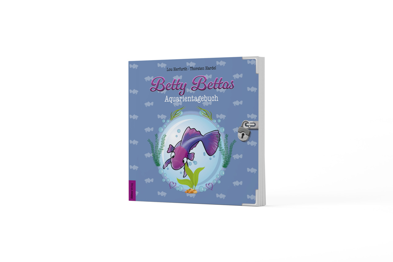 „Betty Bettas Aquarientagebuch“, Lou Herfurth & Thorsten Hardel, Dähne Verlag, blaues Cover mit lila Kampffisch, Schloss an der Seite.