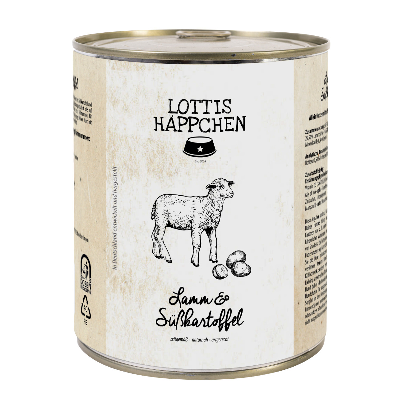 Lottis Häppchen Hundefutter, Lamm & Süßkartoffel, 400 g, für Hunde, mit natürlichen & artgerechten Zutaten.