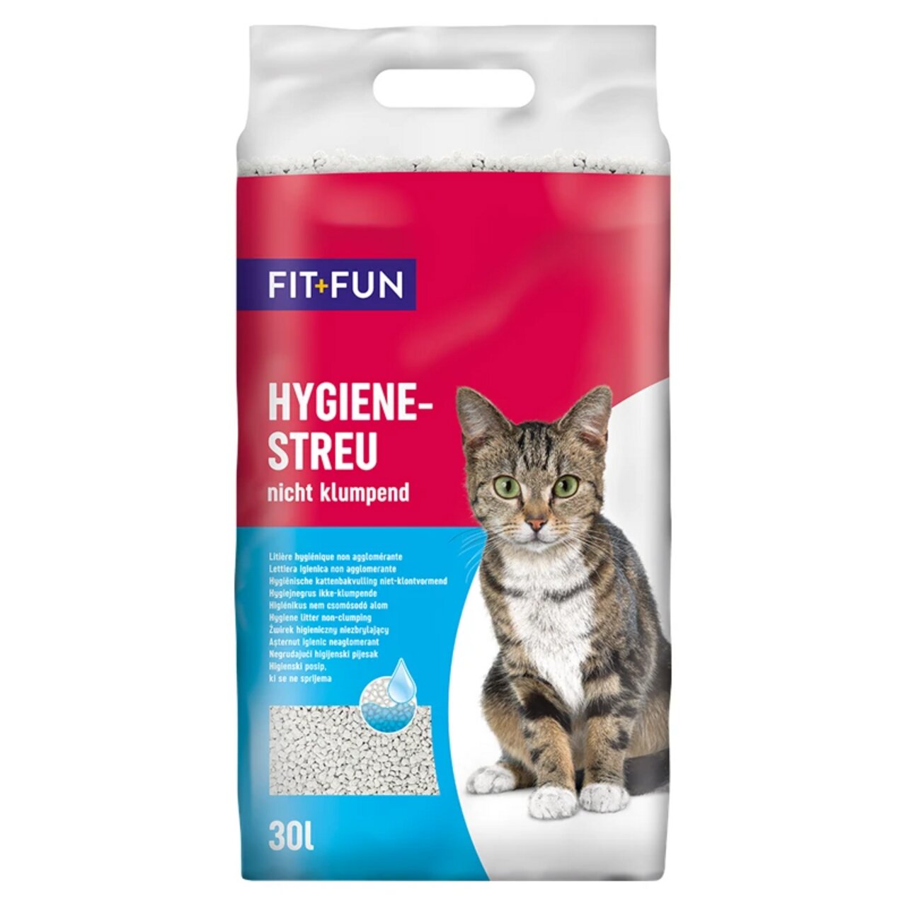 fit+fun Hygiene-Streu für Katzen, nicht klumpend, 30L, ideale Katzenstreu für Hygiene und Komfort, absorbierend.