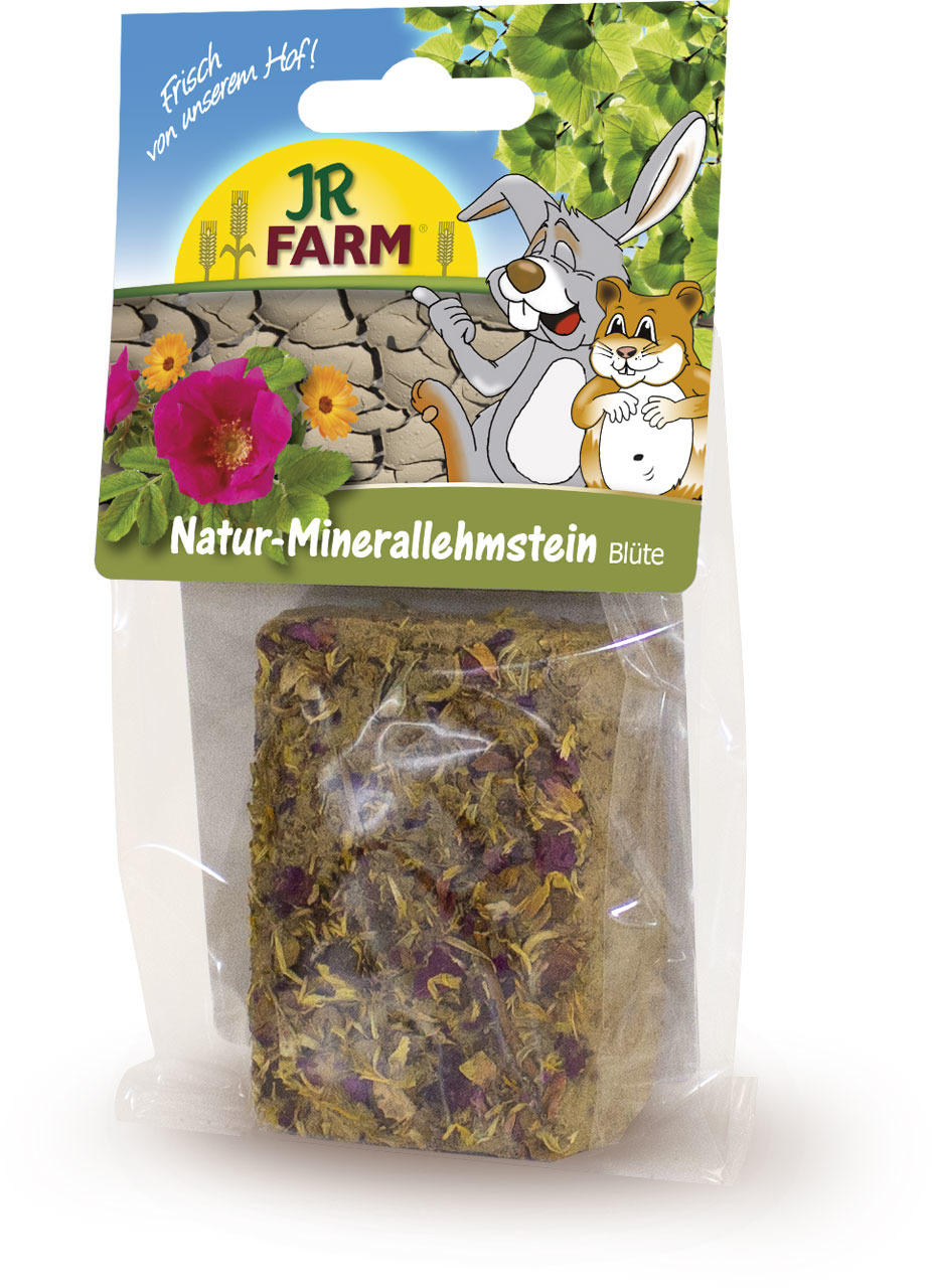JR FARM Natur-Minerallehmstein Blüte, Ergänzungsfutter f. Kleintiere (Kaninchen, Hamster), mit Blüten, Mineralstoffversorgung.