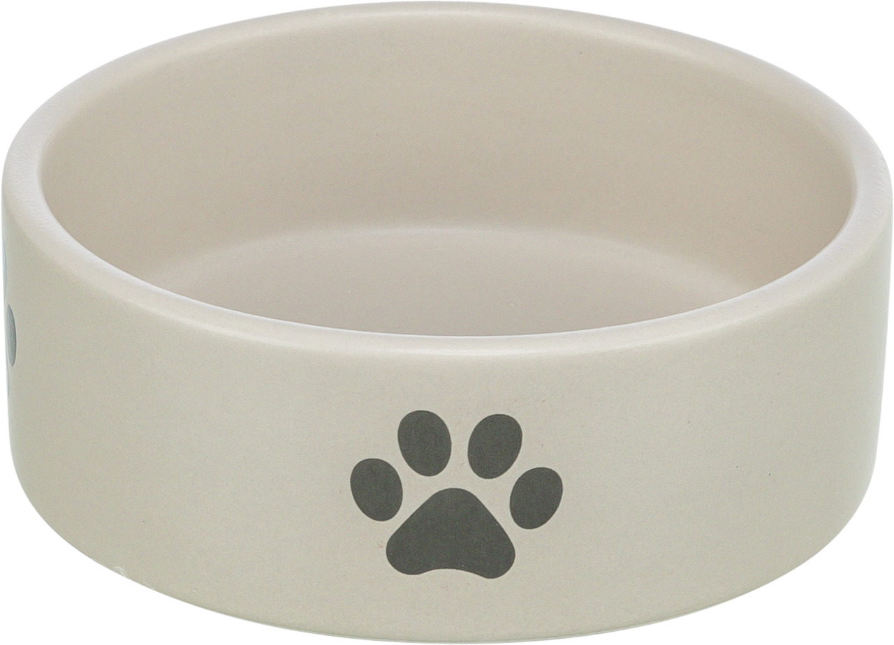 TRIXIE Keramiknapf für Hunde & Katzen, beige mit Pfotenmotiv, für Trocken--Nassfutter & Wasser, robust, leicht zu reinigen.
