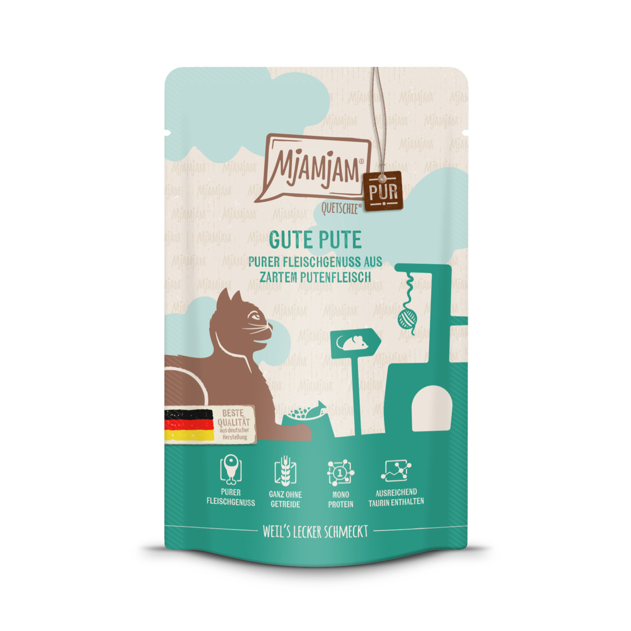 MJAMJAM Gute Pute: Nassfutter f. Katzen, Geschm.: Pute, purer Fleischgenuss, ohne Getreide, Mono-Proteine, Taurin, 125 g.