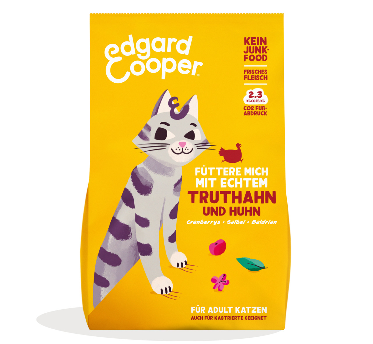 Edgard & Cooper Katzenfutter, erw. Katzen-kastriert, Truthahn & Huhn mit Cranberrys, Salbei & Baldrian, „Kein Junk-Food“, 125g.