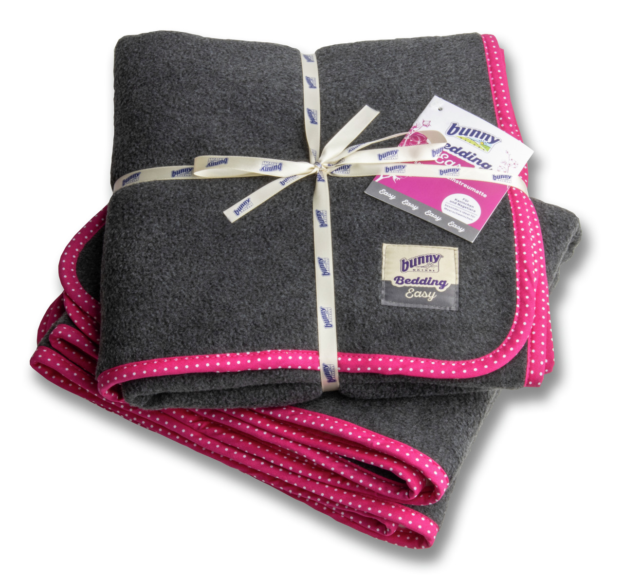 Bunny Nature „Bunny Bedding Easy“-Decke, für Kaninchen-Meerschweinchen, dunkelgrau, pinker Rand, weich, leicht zu reinigen, hygienisch.
