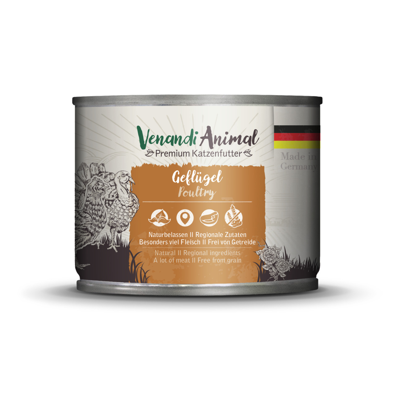 Venandi Animal Geflügel: Premium-Katzenfutter, Geschmacksr. Geflügel, naturbel., reg. Zutaten, viel Fleisch, getreidefrei, aus DE.