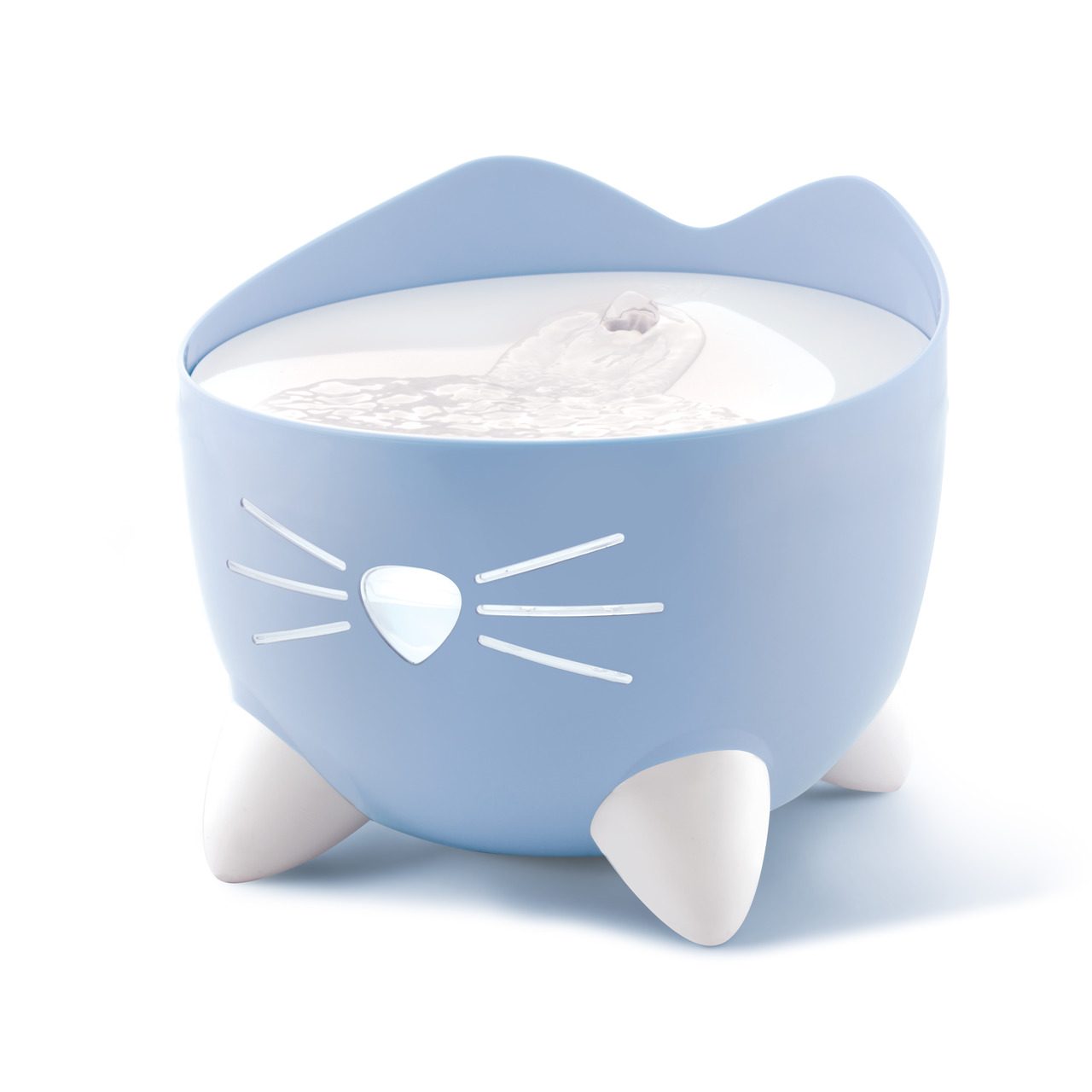 Catit PIXI Trinkbrunnen, Katzen, Blau, Katzengesicht-Design, 2,5L, frisches zirkulierendes Wasser, fördert Flüssigkeitsaufnahme.