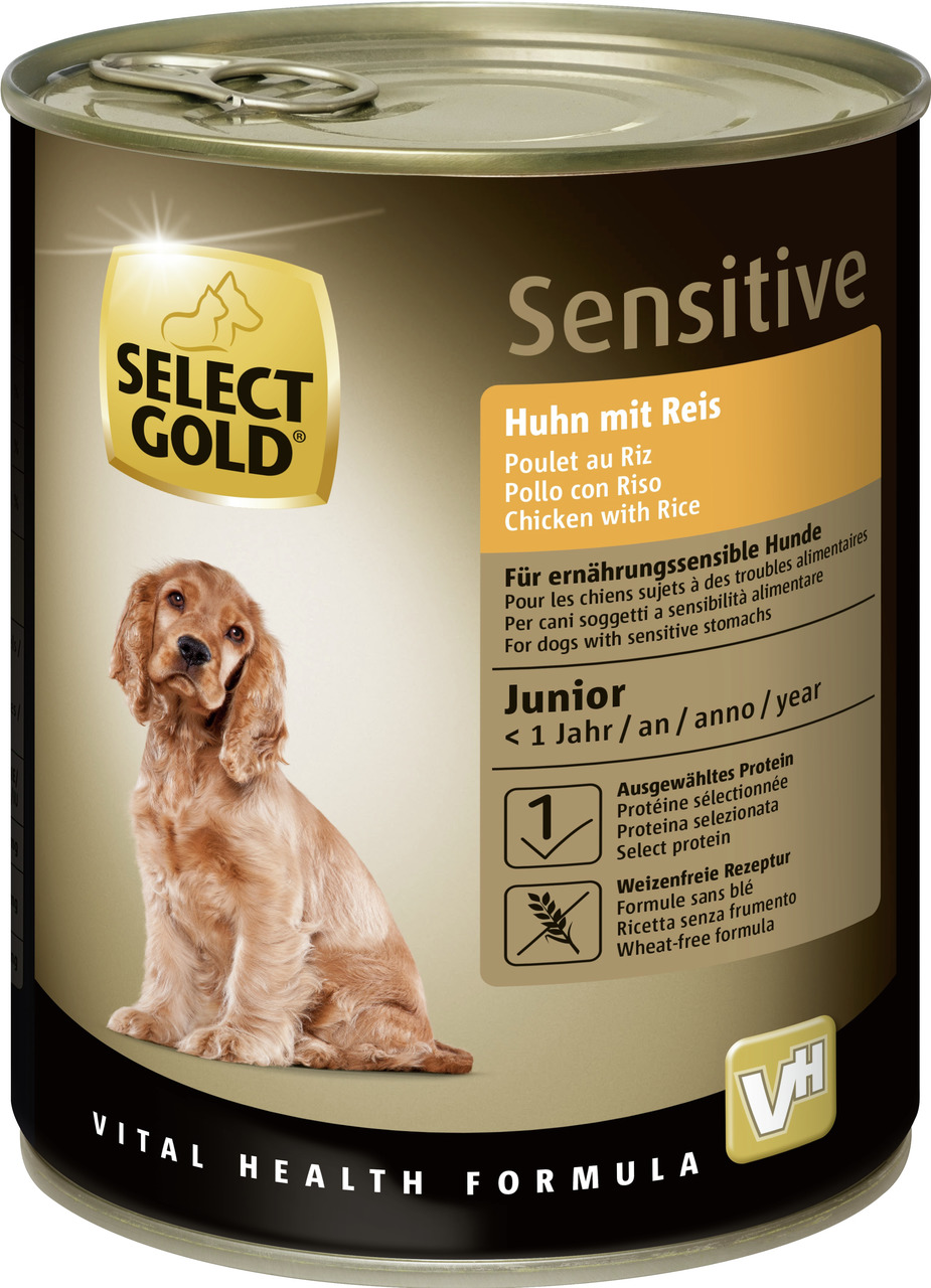Select Gold Sensitive Hundefutter Junior, Huhn mit Reis, weizenfrei, für ernährungssensible Hunde 