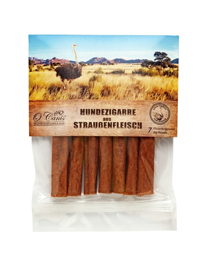 O'Canis Hundezigarre Straußenfleisch, Snack f. Hunde, 7 Stk., hochwertige Fleischzigarren, ideal als Belohnung.