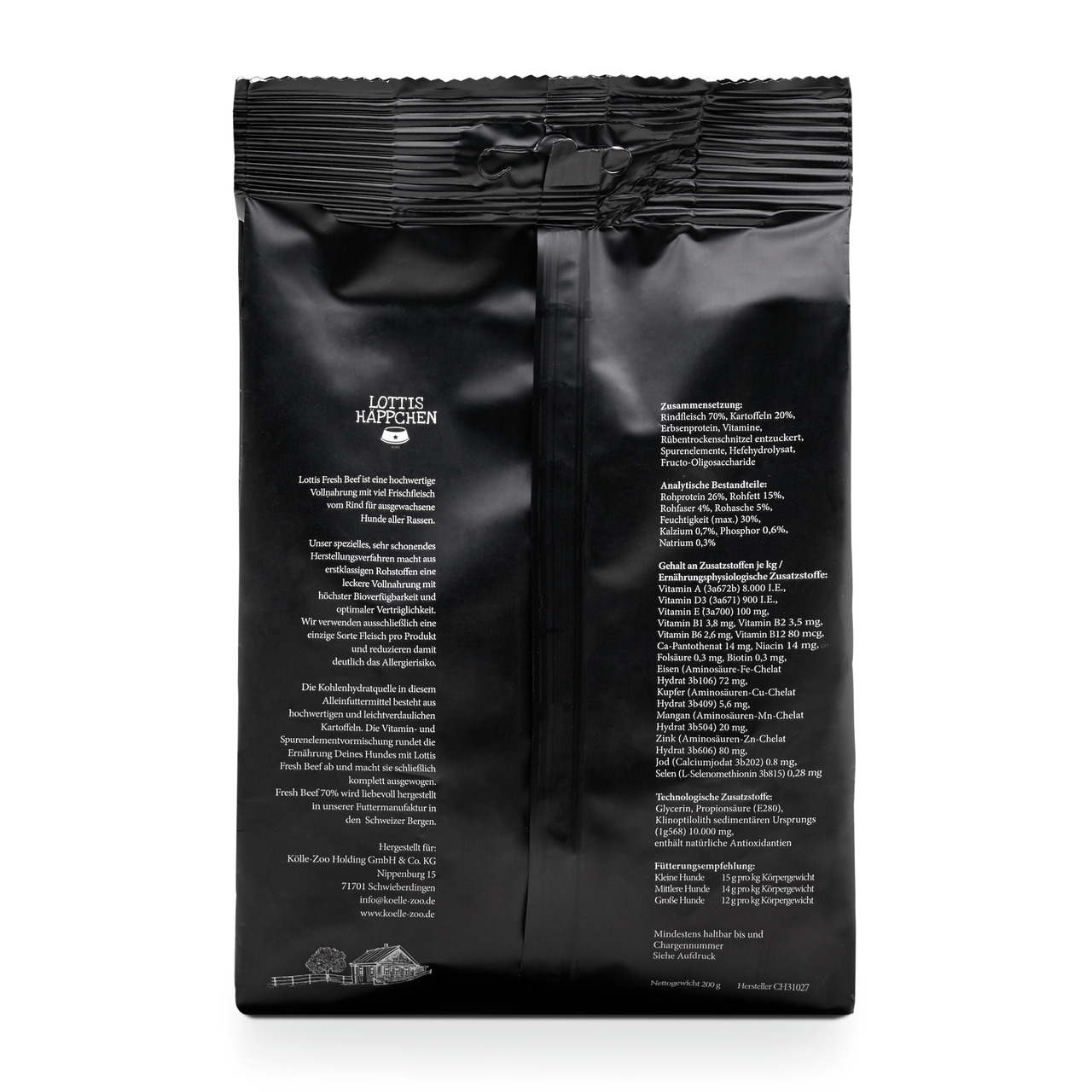 Sparpaket 2 x 200 g Lottis Häppchen Fresh Beef 70 % Hunde Trockenfutter