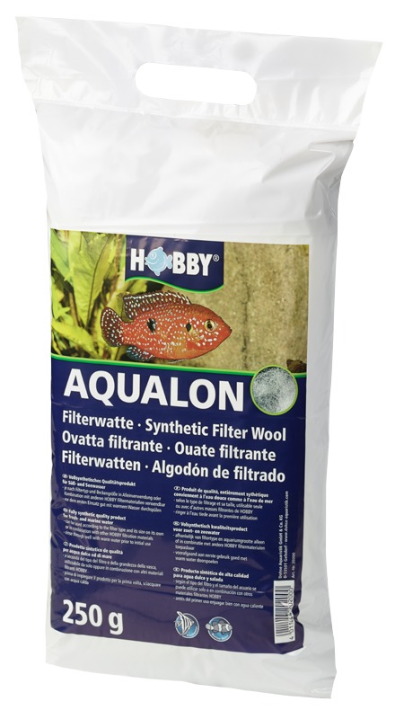Hobby Aqualon Filterwatte, 250 g, für Aquarien, reinigt Wasser, ideal für Aquarienbesitzer, mit farbenfrohem Fisch auf der Verpackung.