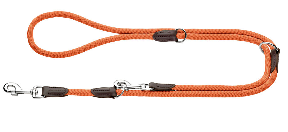 HUNTER Hundeleine, Nylon, Lederdetails, Metallkarabiner, verstellbar, Komfort+Sicherheit, orange, für alle Hundegrößen.