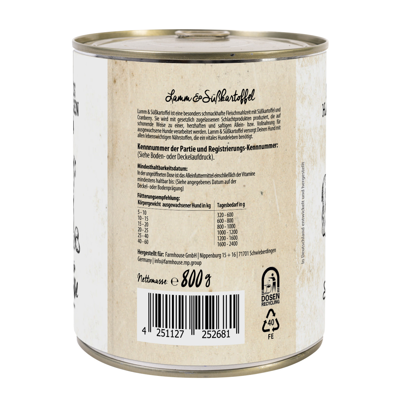 Lottis Häppchen Lamm & Süßkartoffel, 800 g, für ausgewachsene Hunde, Geschmack: Lamm, Süßkartoffel & Cranberry, Alleinfuttermittel.