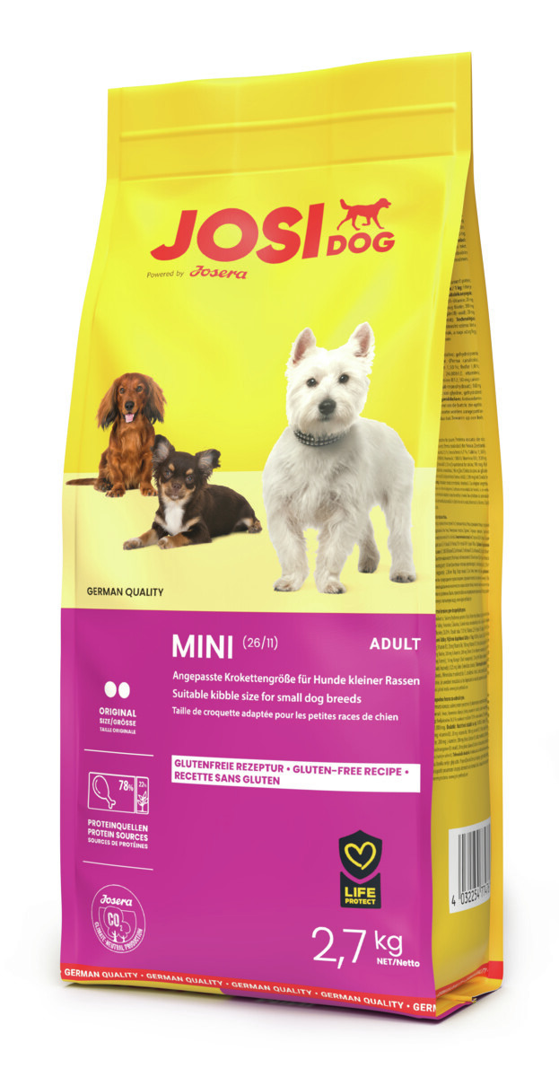 Josera JosiDog Mini Adult, glutenfreies Hundefutter für kleine Rassen, 2,7 kg, speziell entwickelt für kleine Hunde.