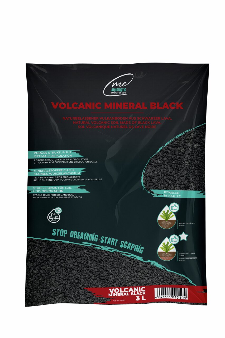 ME Aquaristic Volcanic Mineral Black, für Aquarien, Natur-Lavaboden aus schwarzer Lava, strukturreich, 3L.