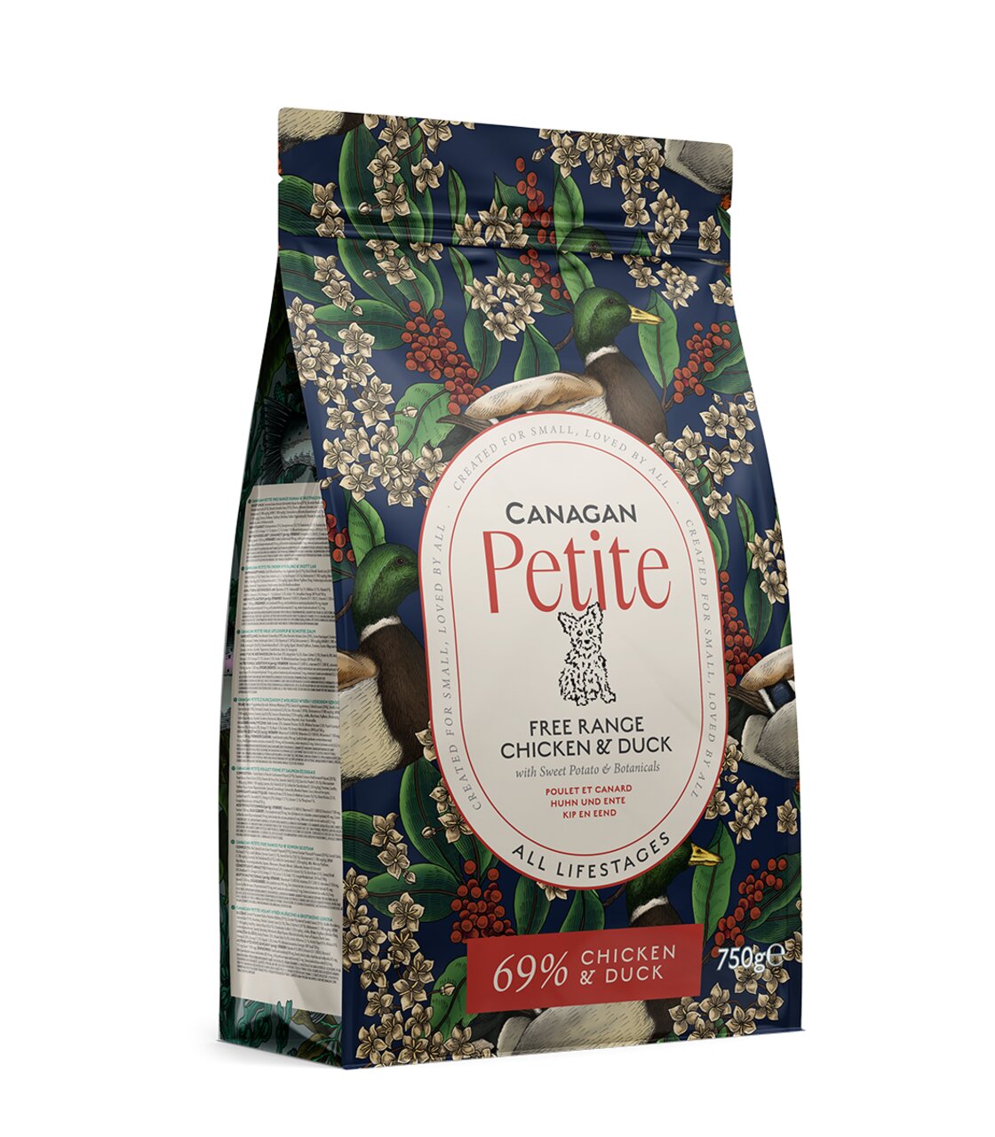 Canagan Petite Freiland Huhn & Ente, für kleine Hunde, mit Süßkartoffel, 69 % Fleischanteil, 750 g.