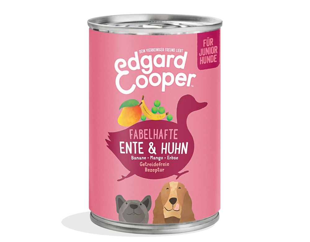Sparpaket 24 x 400 g Edgard & Cooper Junior Ente & Huhn Hunde Nassfutter