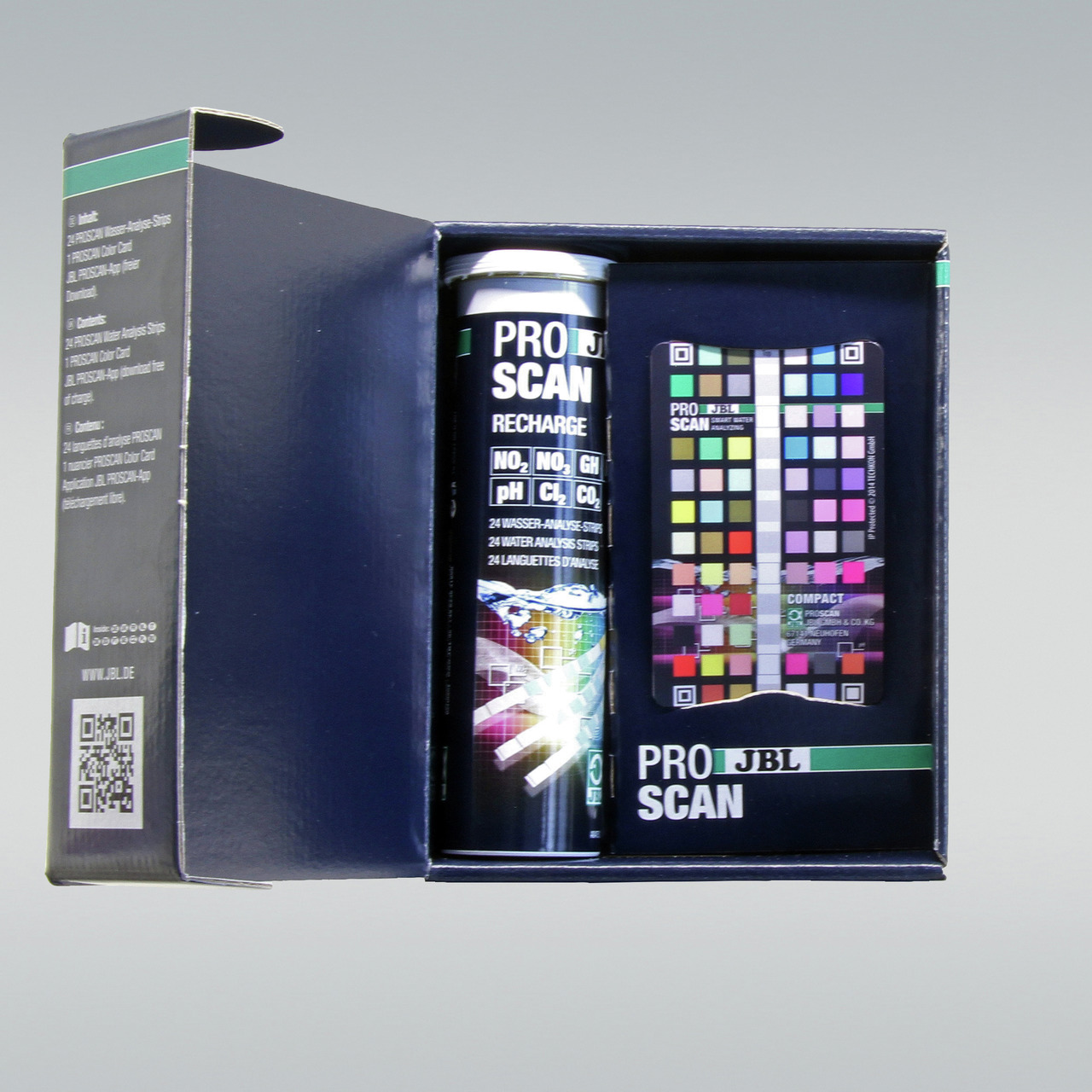 JBL ProScan Recharge, Nachfüllset f. Wasseranalyse im Aquarium, 24 Teststreifen, präzise Messung v. NO3, NO2, GH, KH, pH, Cl2, CO2.