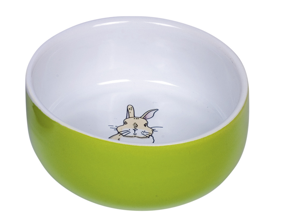 Nobby Keramiknapf für Kaninchen, grün-weiß mit Kaninchenmotiv, robust, leicht zu reinigen, ideal für Futter-Wasser.