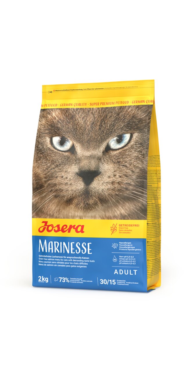 Josera Marinesse Katzenfutter für adulte Katzen, Geschmack Lachs, getreidefrei und hypoallergen, 2 kg Packung.