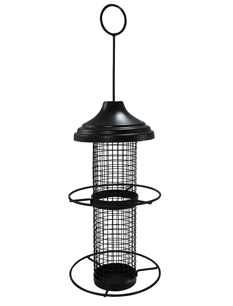 Nobby Futtersilo für Wildvögel, Metall, 2 Sitzringe, abnehmbares Dach, robustes Drahtgitter, ideal für Körnerfutter, Außenbereich.
