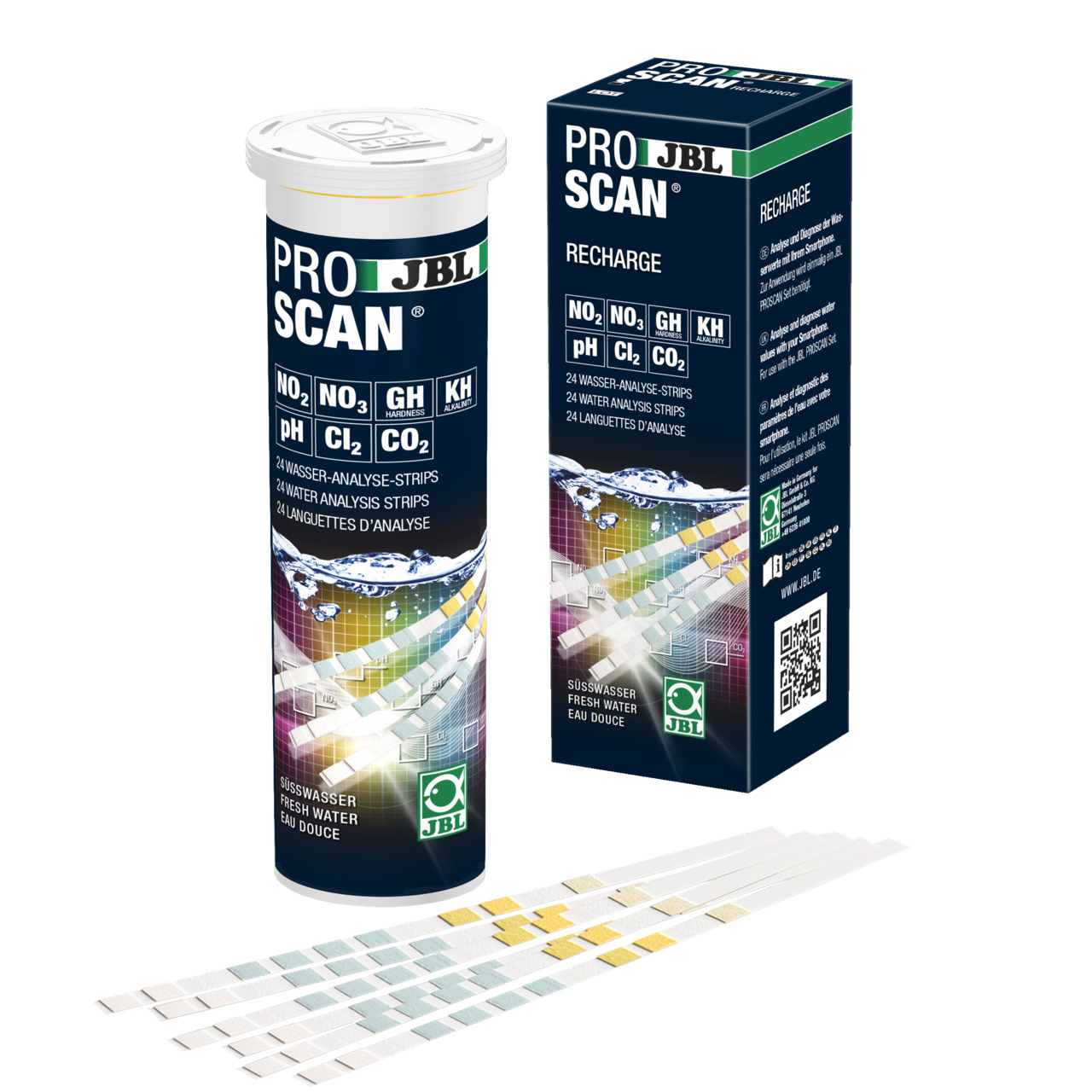 JBL ProScan Recharge, Nachfüllpackung f. Wasser-Analyse-Streifen, 24 Stk., Süßwasser, misst NO2, NO3, GH, KH, pH, Cl2, CO2.