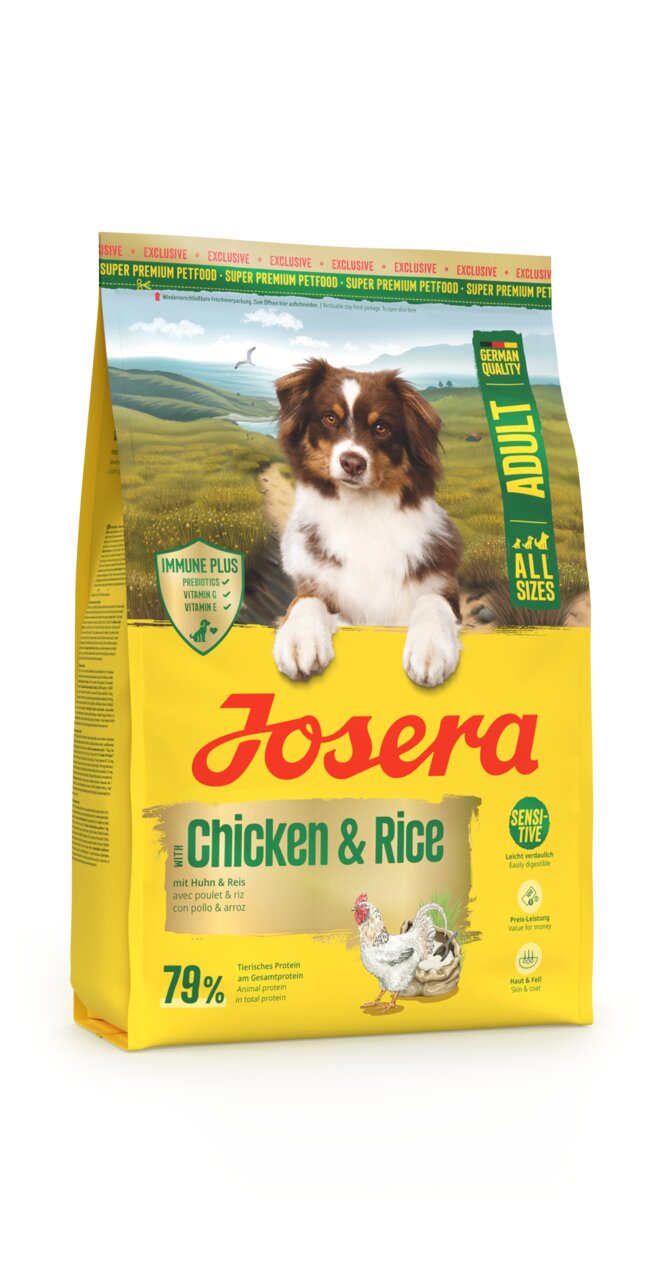 Josera Chicken & Rice, Hundefutter für Erwachsene, mit Huhn und Reis, leicht verdaulich, 79 % tierisches Protein, 15 kg.