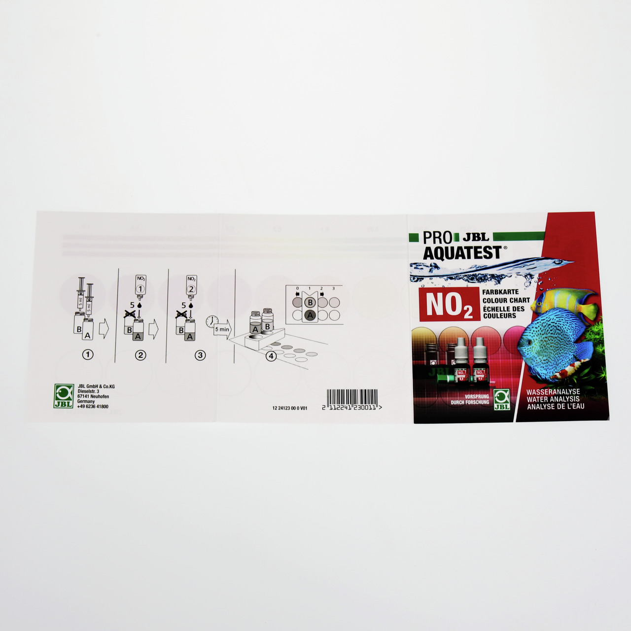 JBL ProAquaTest NO2 Nitrit-Wassertest für Aquarienbesitzer, mit Farbtabelle, Testfläschchen, Zubehör & Fischmotiv.