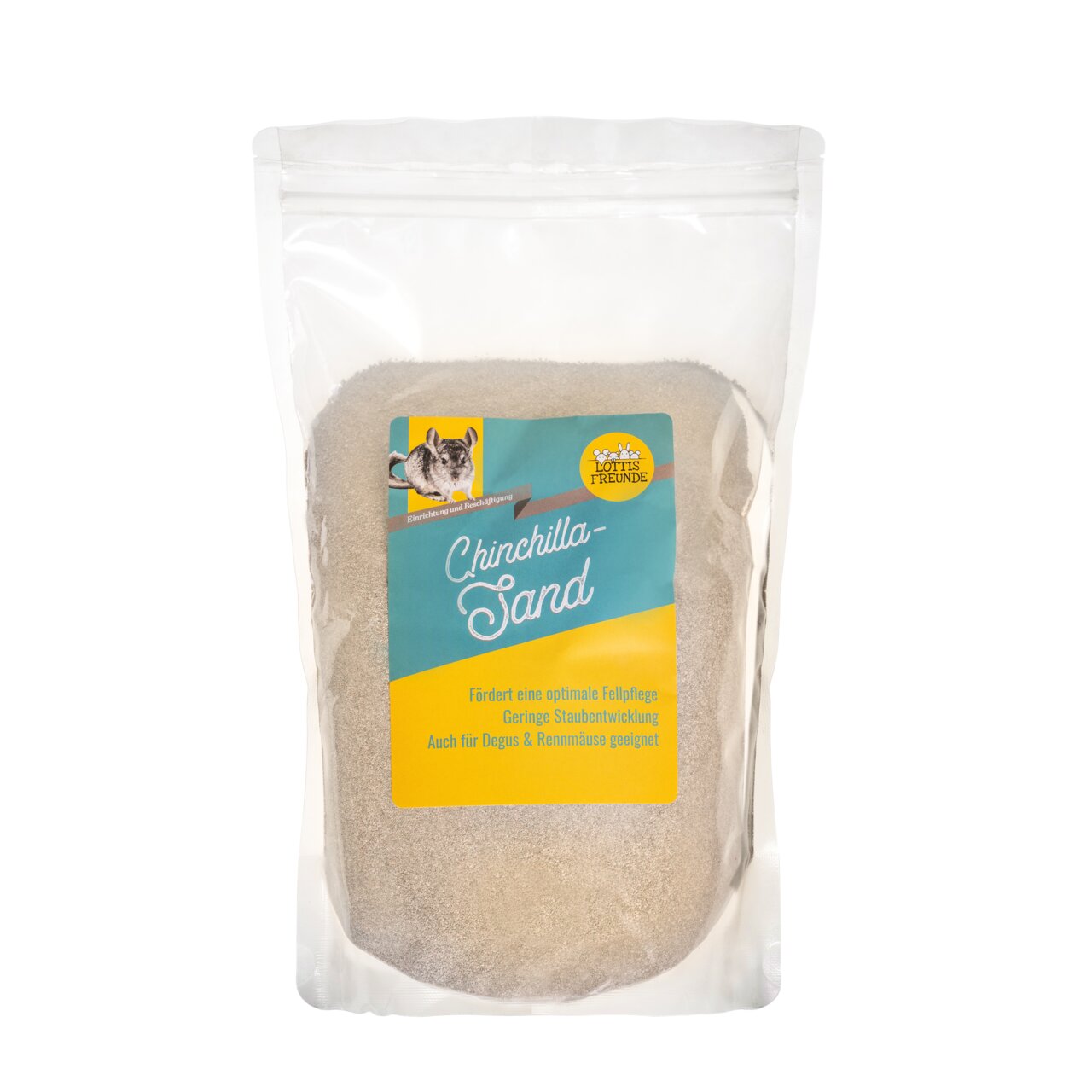 Chinchilla-Sand von Lottis Freunde, für Chinchillas, Degus & Rennmäuse, optimale Fellpflege, geringe Staubentwicklung, 1 kg.
