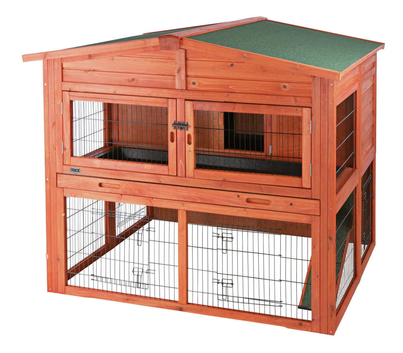 TRIXIE natura Kleintierstall XL mit Freilaufgehege zweistöckig 135x112x115cm braun