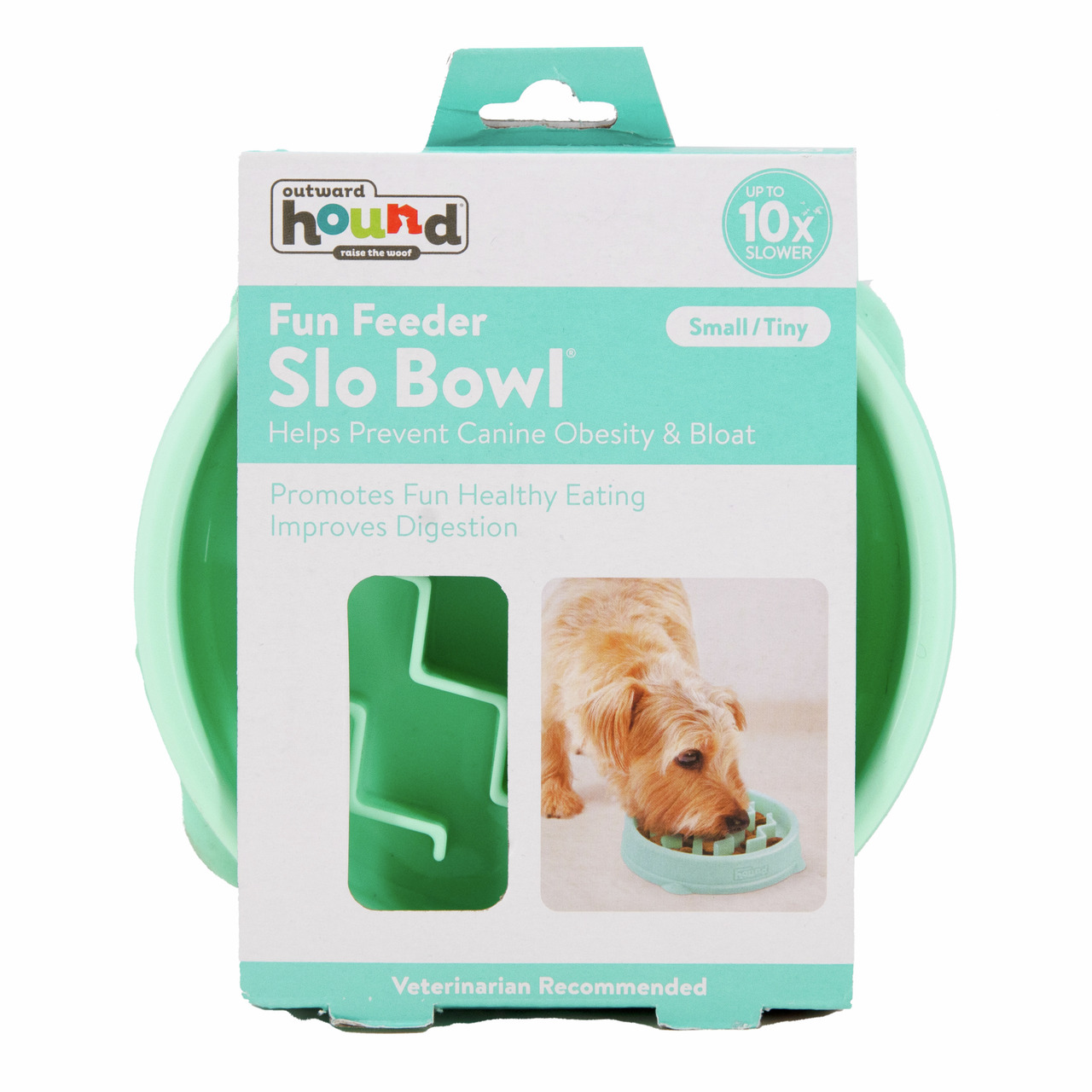 Outward Hound Fun Feeder Slo Bowl, Mintgrün, für kleine Hunde, verlangsamt Fressen x10, fördert Verdauung, 1 Schüssel.
