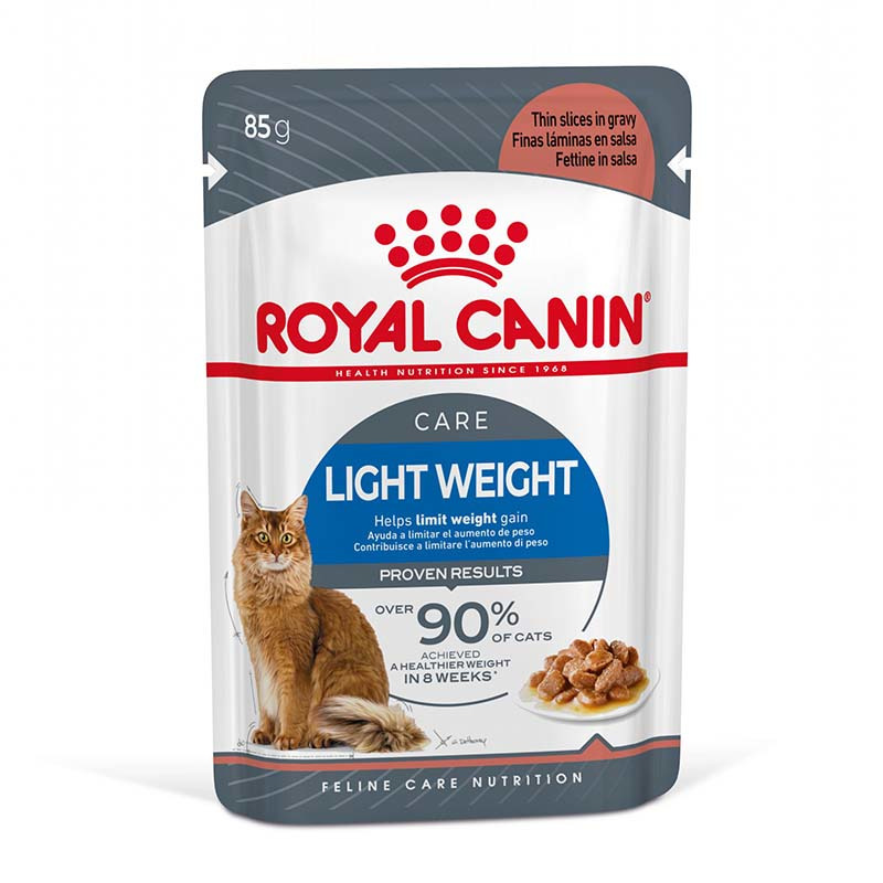 ROYAL CANIN Light Weight Care, 85 g, für ausgewachsene Katzen, feine Stückchen in Soße, 90 % erreichten gesünderes Gewicht in 8 Wochen.