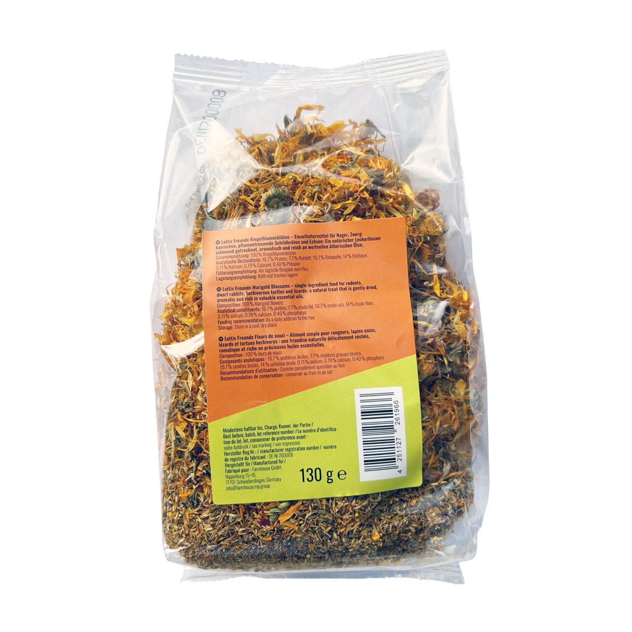 LOTTIS FREUNDE Ringelblumenblüten Einzelfuttermittel für Nager und Kaninchen, aromatisch und nahrhaft, 130 g.