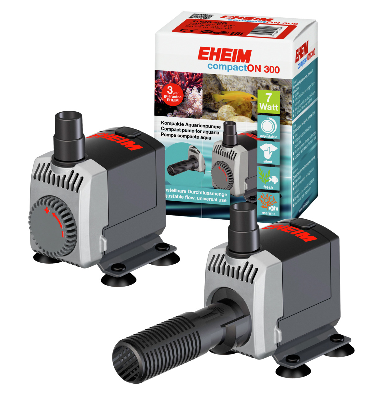 EHEIM compactON 300, Aquarienpumpe für Süß-/Meerwasser, 7W, einstellb. Durchfluss, ideal für Fische & Korallen.