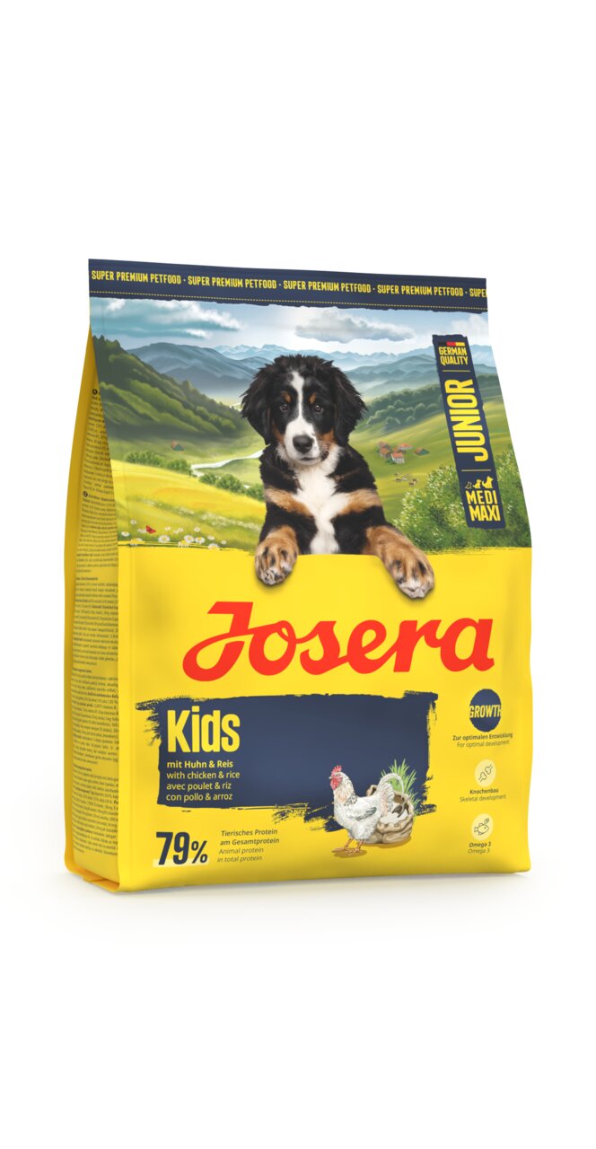 Josera Kids Hundefutter für Welpen, Huhn & Reis, 15 kg. Unterstützt Wachstum, mit Omega-3, ohne künstliche Zusätze.