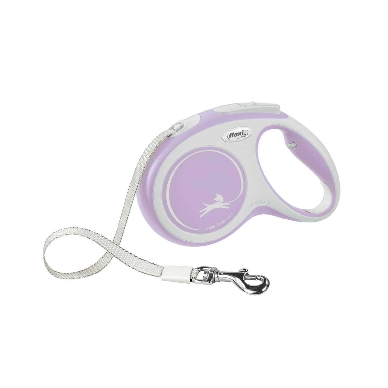 Flexi Hundeleine "New Comfort", Lavendel, für Hunde, ergonom. Griff, stabiles Seil, verchromter Karabiner, ideal für Spaziergänge.