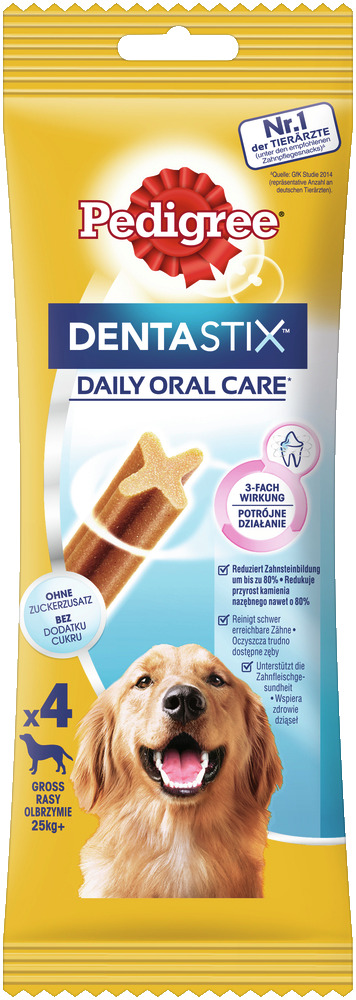 Pedigree Dentastix Daily Oral Care, Hunde >25 kg, 4 Stk., 3-fach Wirkung: Zahnsteinreduktion, Zahnpflege, Zahngesundheit, ohne Zucker.
