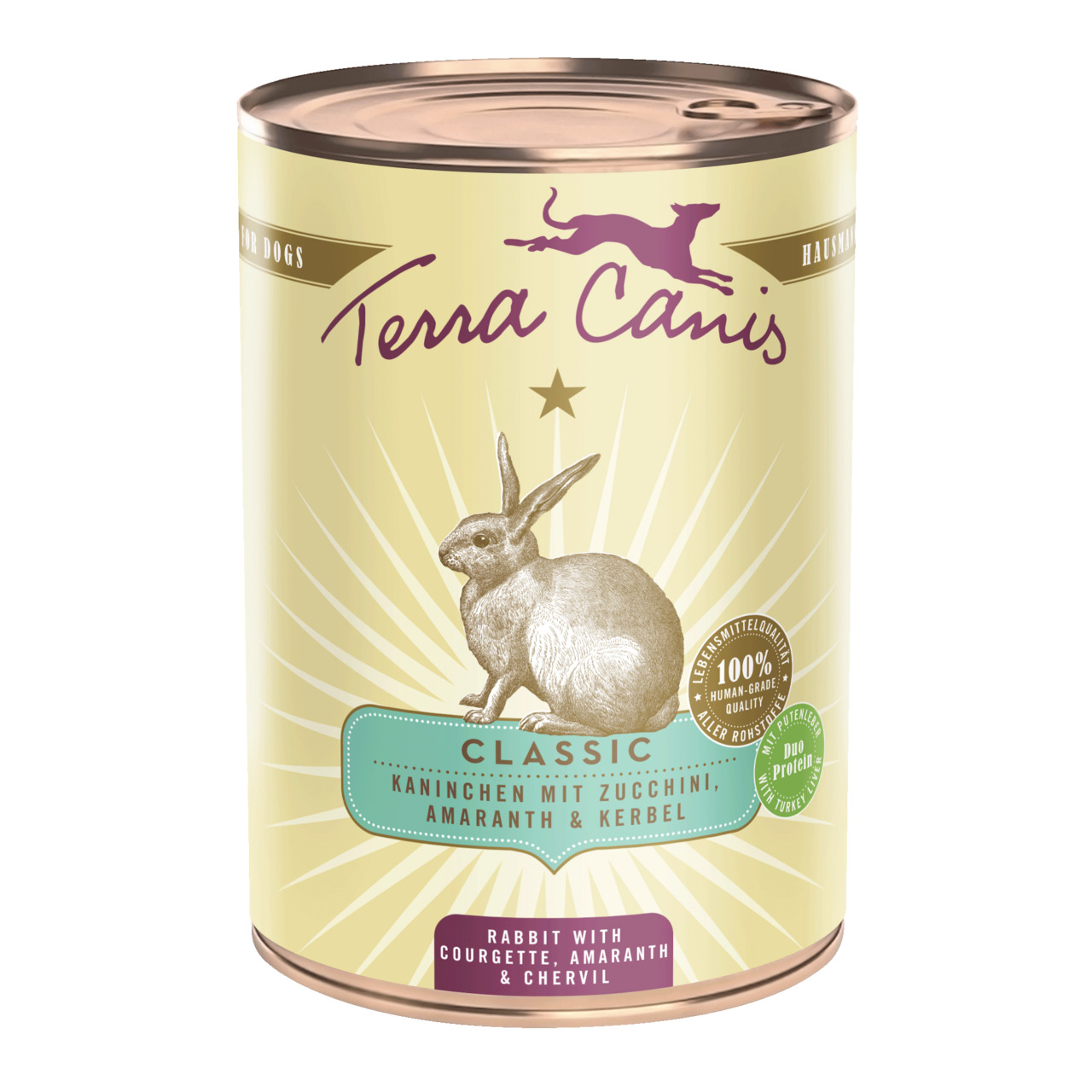 Terra Canis Classic Hundefutter, Kaninchen mit Zucchini, Amaranth & Kerbel, 100 % Lebensmittelqualität, 400 g.