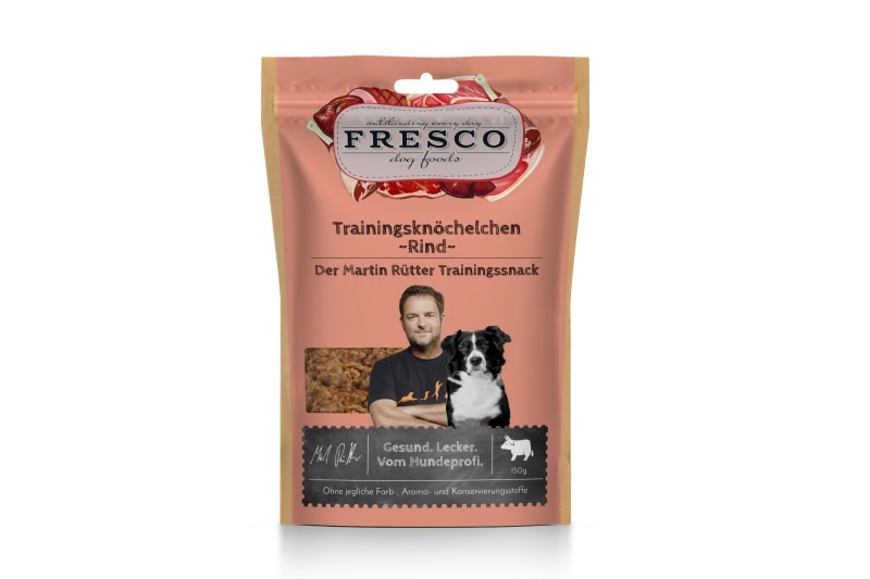 Fresco Trainingsknöchelchen – Rind, für Hunde, 150 g, gesunder Snack mit Rind, ohne Farb-/Aroma-/Konservierungsstoffe, „Gesund. Lecker.“