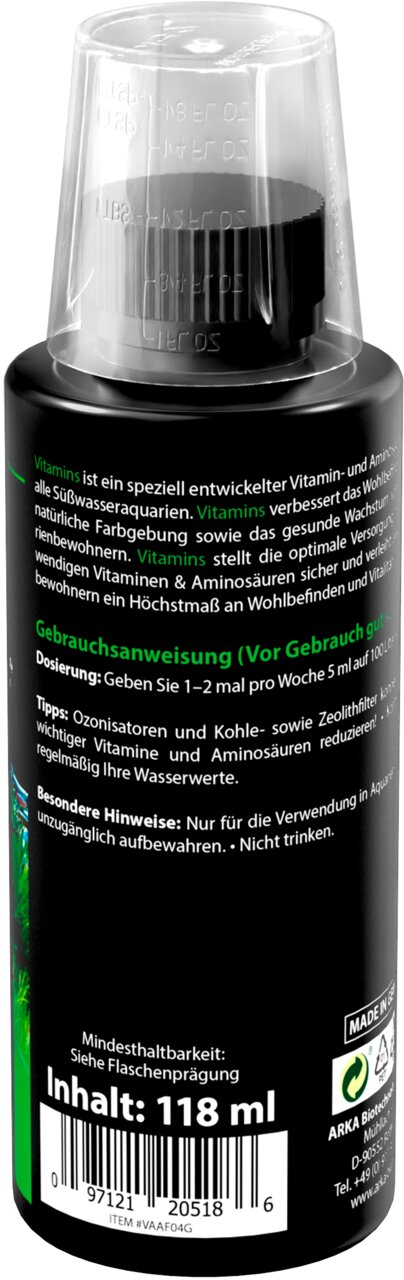 ARKA Vitamins für Süßwasseraquarien, Vitamine & Aminosäuren für Zierfische, 118 ml, unterstützt Farbe und Wachstum.