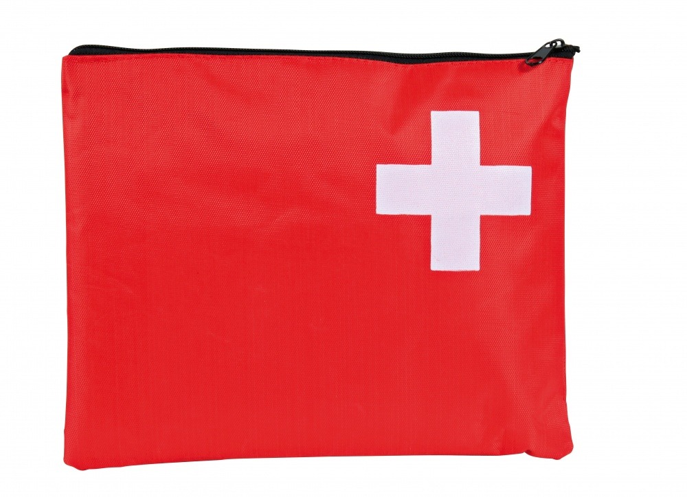 Rotes Erste-Hilfe-Set für Haustiere von TRIXIE mit weißem Kreuz auf der Vorderseite. Zielgruppe: Haustierbesitzer. Enthält wichtige Utensilien für die Erstversorgung von Tieren. Praktische, robuste Tasche mit Reißverschluss. Ideal für unterwegs oder zu Ha