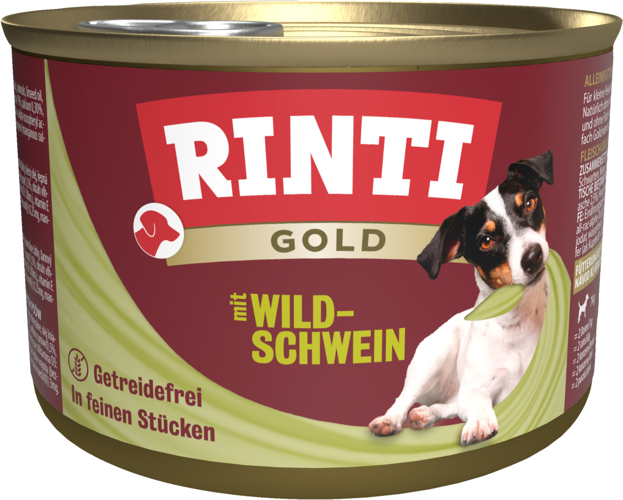 RINTI GOLD Hundefutter „mit Wildschwein“, getreidefrei, feine Stücke, für Hunde.