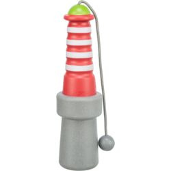 TRIXIE Leuchtturm mit Ball, Katzenspielzeug, rot-weiß, grauer Sockel, Schnur mit Ball, fördert Aktivität & Spieltrieb.