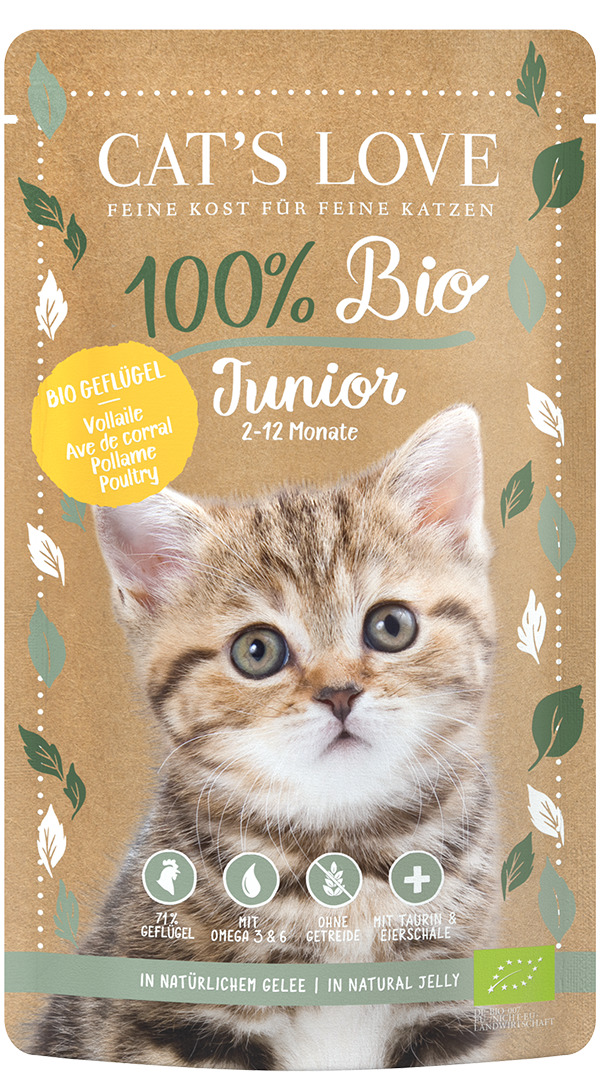 Cat's Love 100 % Bio Junior Geflügel Katzen Nassfutter 100 g