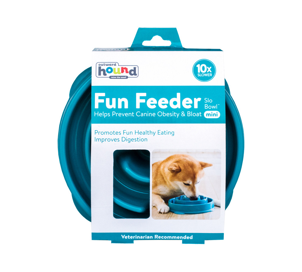 Outward Hound Fun Feeder Slo Bowl Mini, Blau, für Hunde, fördert langsames Fressen, Verdauung, gesunde Essgewohnheiten.