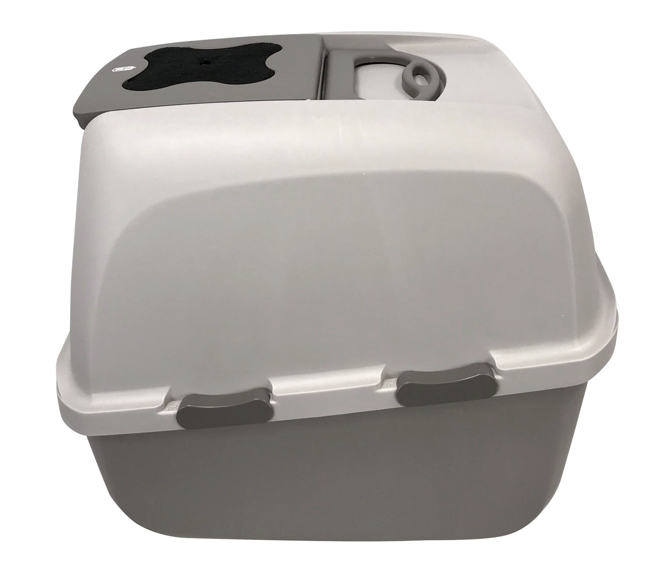 Katzentoilette Catit Jumbo, grau/weiß, für große Katzen/Mehrkatzenhaushalte, mit Aktivkohlefilter, Schwingtür, Tragegriff, Clips.