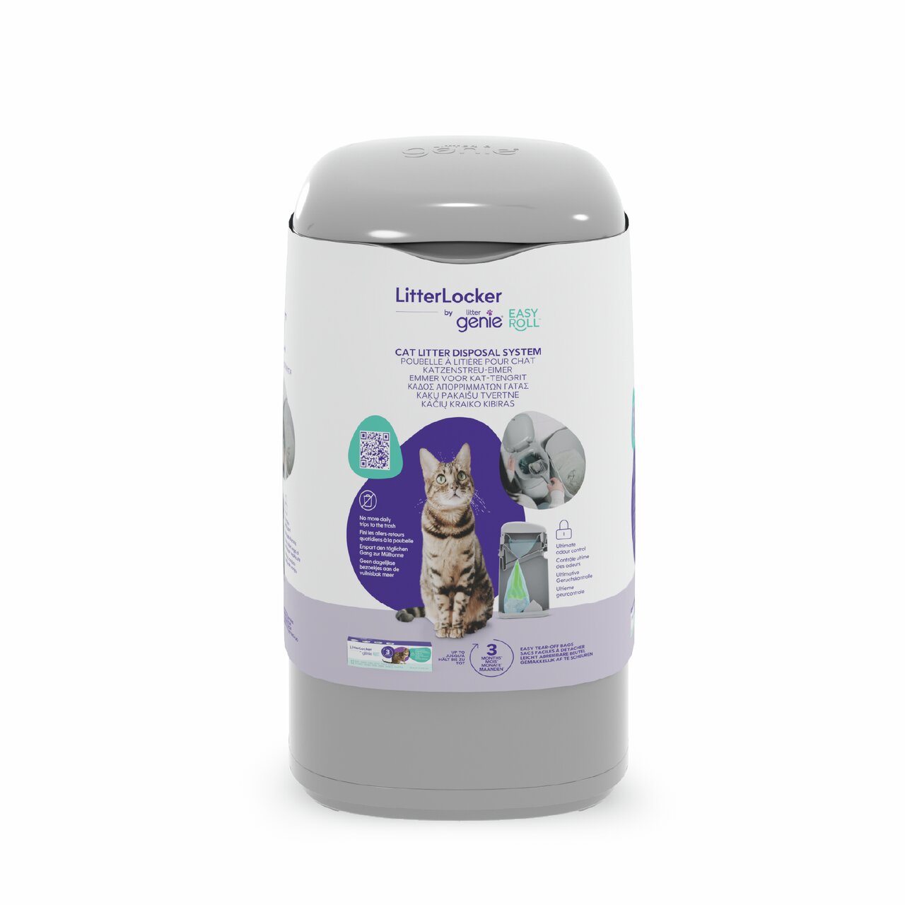 LitterLocker Easy Roll Katzenstreu-Entsorgungssystem, für Katzen, hygienisch, geruchsdicht, mit Beutelrolle, grau.