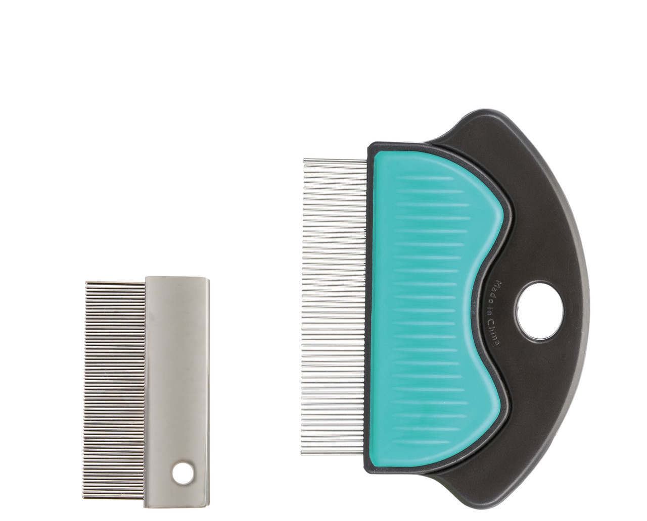TRIXIE Flohkämme für Hunde & Katzen, 1x Metall, 1x mit ergonom. Griff (Schwarz-Türkis), ideal gg. Flöhe & Eier.